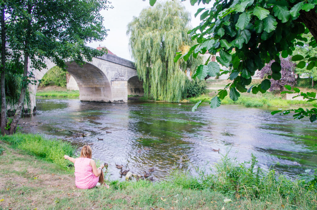 Balade gastronomique dans l'Yonne - Faire ami-ami avec les canards Le pont d'Arcy-sur-Cure, au bord de l'eau